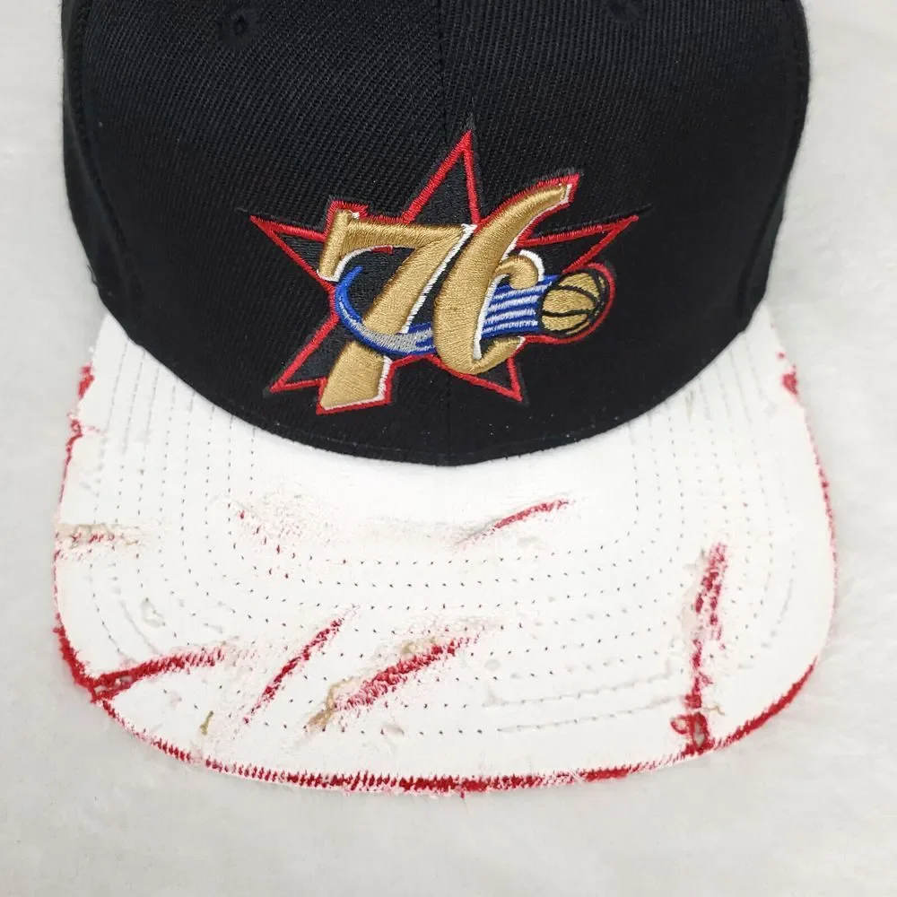 Philadelphia 76ers Mitchell & Ness NBA Snapback Hat Cap 3D Logo Grunge Black NWT